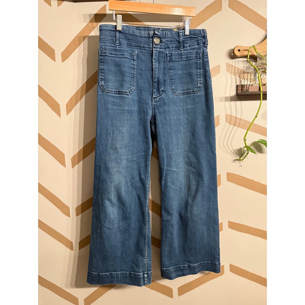 Maeve Colette Pants Women 31 Blue Denim High Rise Wide Leg Cropped Anthropologie